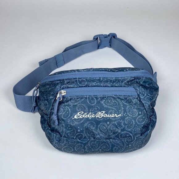 Eddie Bauer Stowaway Convertible Waist Fanny Pack Blue Paisley Adjustable Strap - Picture 1 of 7